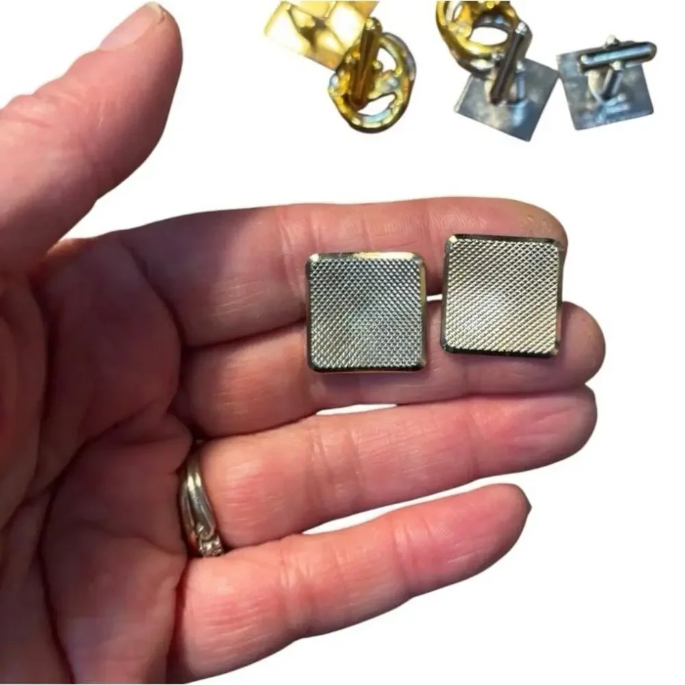 Vintage Cufflink Lot Mens Gold Tone Modernist Retro Deco Some Signed Mixed